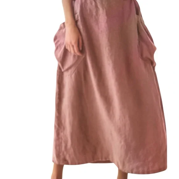 LINTICO 100% linen midi skirt new women’s size small dusty rose airy travel boho - Picture 1 of 16